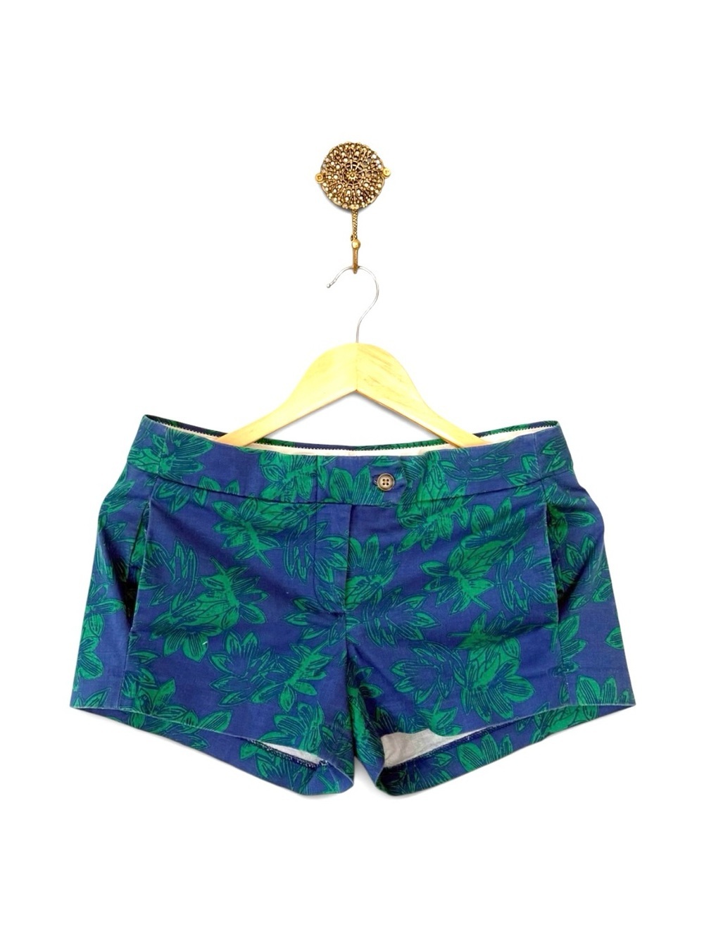 J.Crew Stretch Navy Green Leaf Print Shorts Size 2 Regular EUC